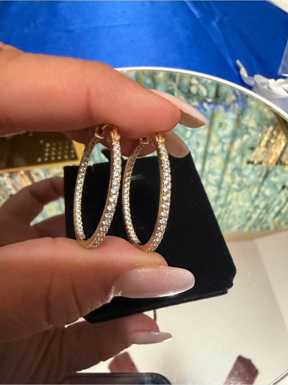 Gold over 925 Pavé Inside Outside Hoop Earrings - Women's Jewelry